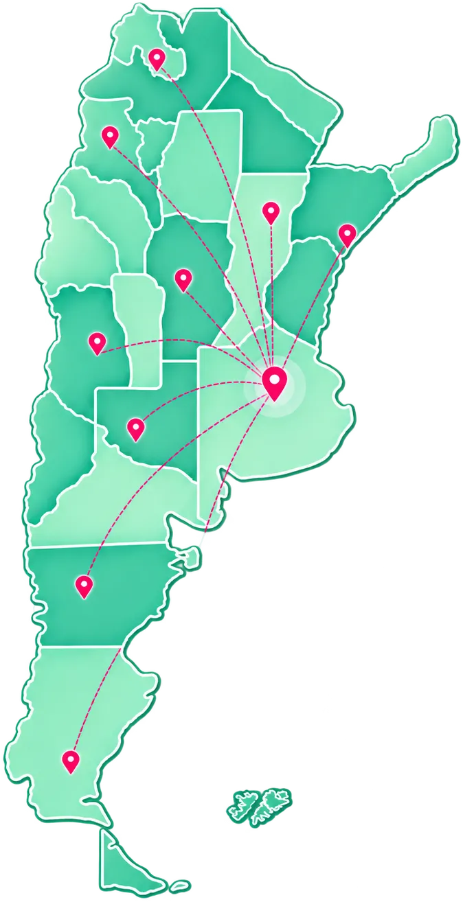 Mapa de Argentina con rutas de envío