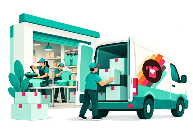 Equipo preparando y despachando pedidos de remeras personalizadas